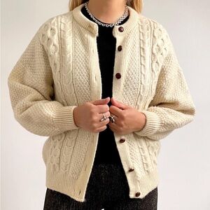 British Wool Ivory Cable Knit Cardigan